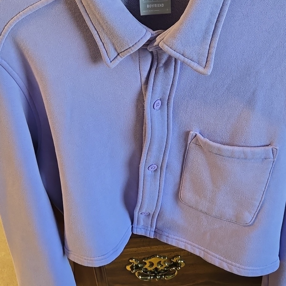 TNA Oversized Cropped Boyfriend Fleece Button Down Size Small - Picture 4 of 11